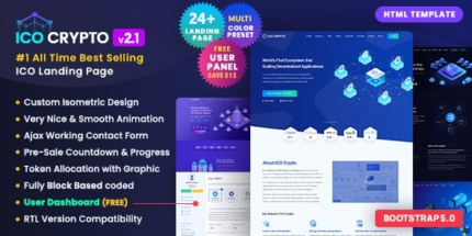 ICO Crypto (v2.1.0) Bitcoin & Cryptocurrency ICO Landing Page HTML Template + User Dashboard